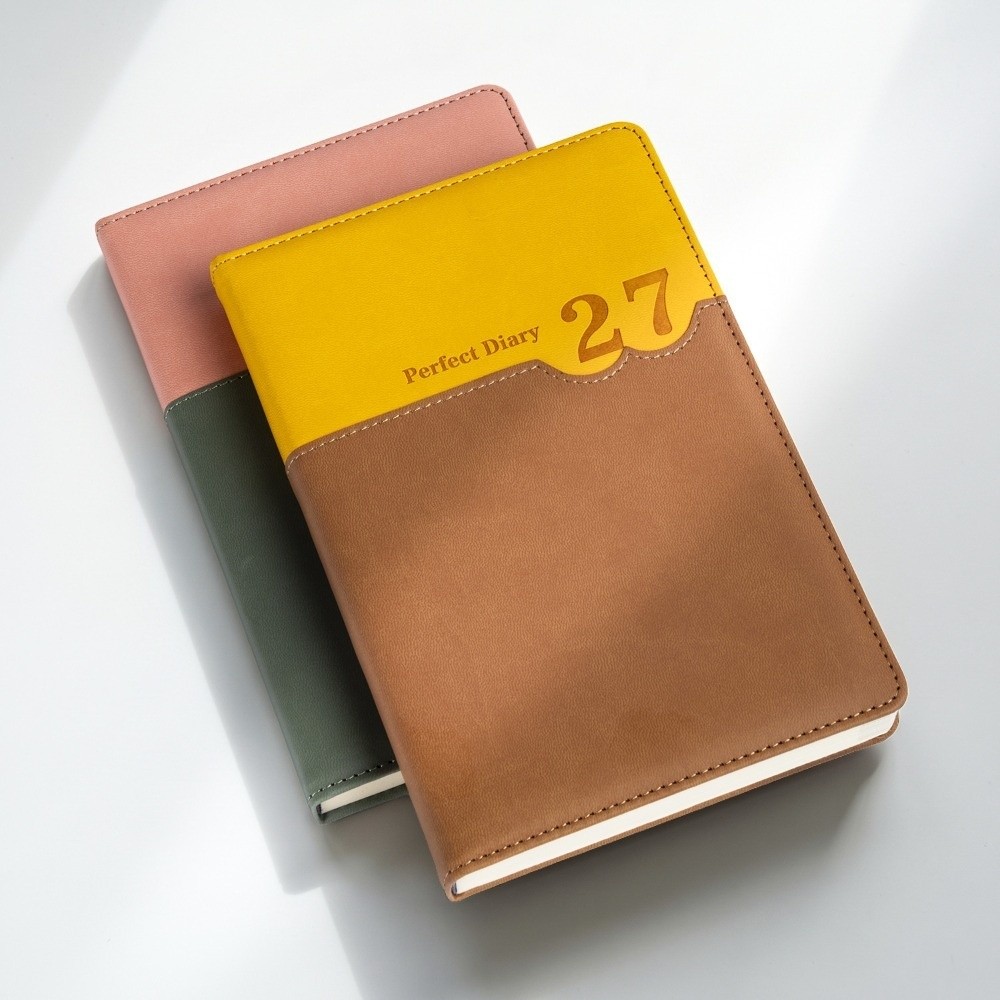 Leather Work Diary Covers - สมุดวางแผนงานสำนักงาน 2027 สมุดบันทึกตารางงาน แผ่นจดบันทึกไดอารี่ ปกหนัง PU