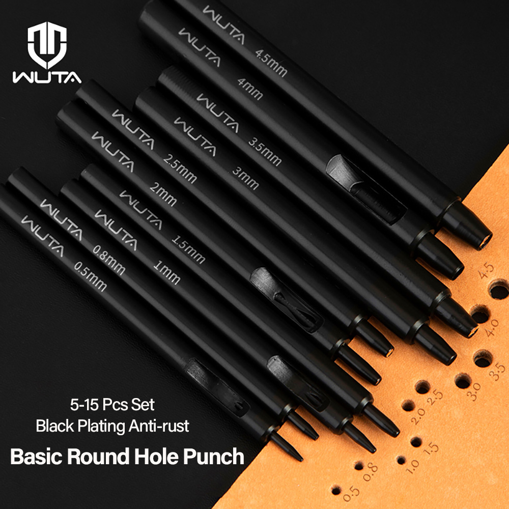 Rivet Setter Tool - ชุดเครื่องมือเจาะรูหนัง WUTA 5-15 ชิ้น สีดำ ป้องกันสนิม