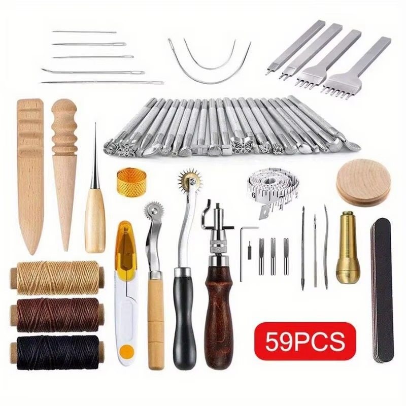 Groover Stitching Tool - ชุดเครื่องมืองานหนัง 59 ชิ้น สำหรับเย็บมือ ปั๊มลาย ทำอานม้า