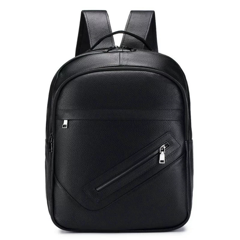 Leather Work Rucksack Mens - กระเป๋าเป้สะพายหลังหนังแท้สีดำสำหรับผู้ชาย มีช่องซิปหลายช่อง เหมาะสำหรับเดินทางและทำงาน ทำจากหนังวัว
