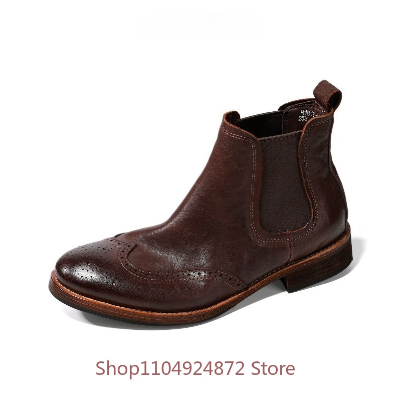 Leatherwork Designs - รองเท้าบูทเชลซีสไตล์วินเทจ ทำมือจากหนังแท้ ดีไซน์แบบสวม ยืดหยุ่นด้านข้าง เหมาะสำหรับใส่ทำงานและลำลอง