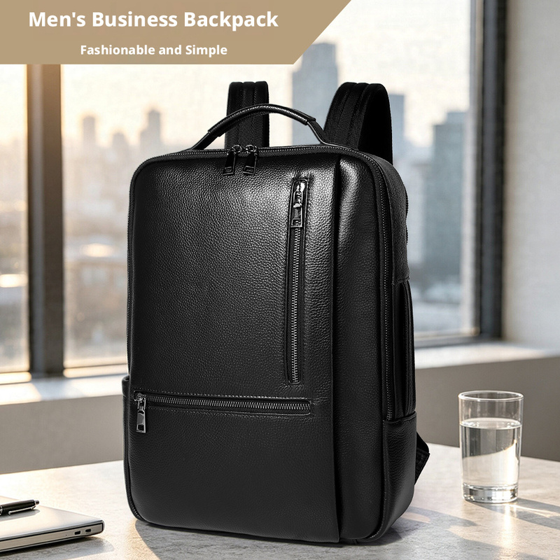 Leather Work Rucksack Mens - กระเป๋าเป้สะพายหลังสำหรับใส่แล็ปท็อป ทำจากหนังวัวแท้สีดำ สำหรับผู้ชาย เหมาะสำหรับใช้ในชีวิตประจำวันและเดินทาง ทนทานต่อการซึมน้ำ เหมาะสำหรับใช้ในที่ทำงาน
