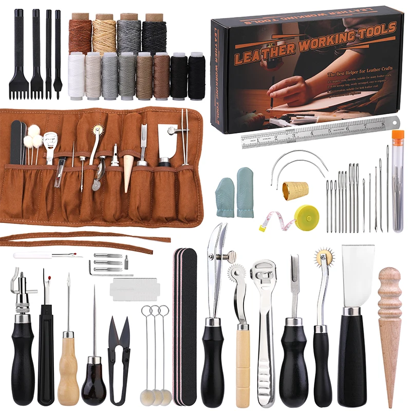 Groover Stitching Tool - KRABALL Professional หนังหัตถกรรมชุดเครื่องมือเย็บมือชุดซ่อมด้ายขี้ผึ้งเย็บ Punch แกะสลักทํางาน Groover